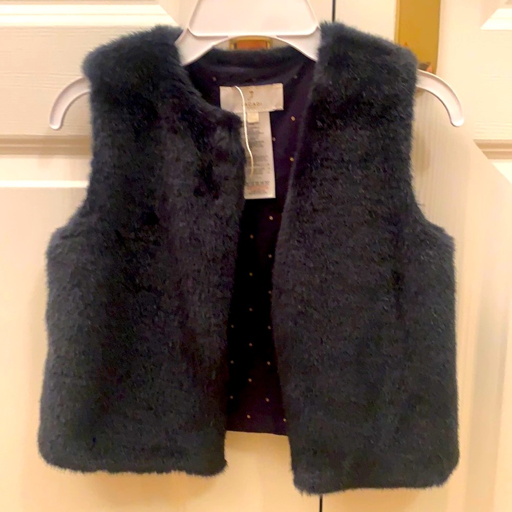 Jacadi faux fur dark blue vest. Size 5 and size 8 (with tags) Never worn.